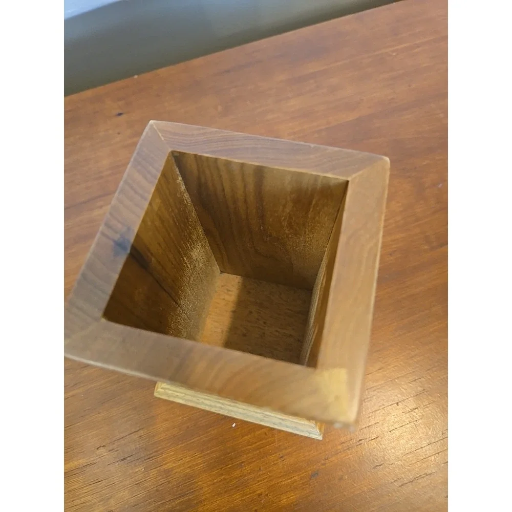 Vtg Wooden Wood Caddy Pencil Holder Container 5 1/4